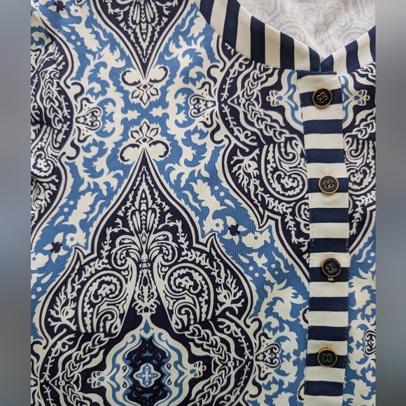 J. McLaughlin Catalina Cloth Tunic Top WOMEN'S S Biscayne Damask White Navy - Picture 15 of 15